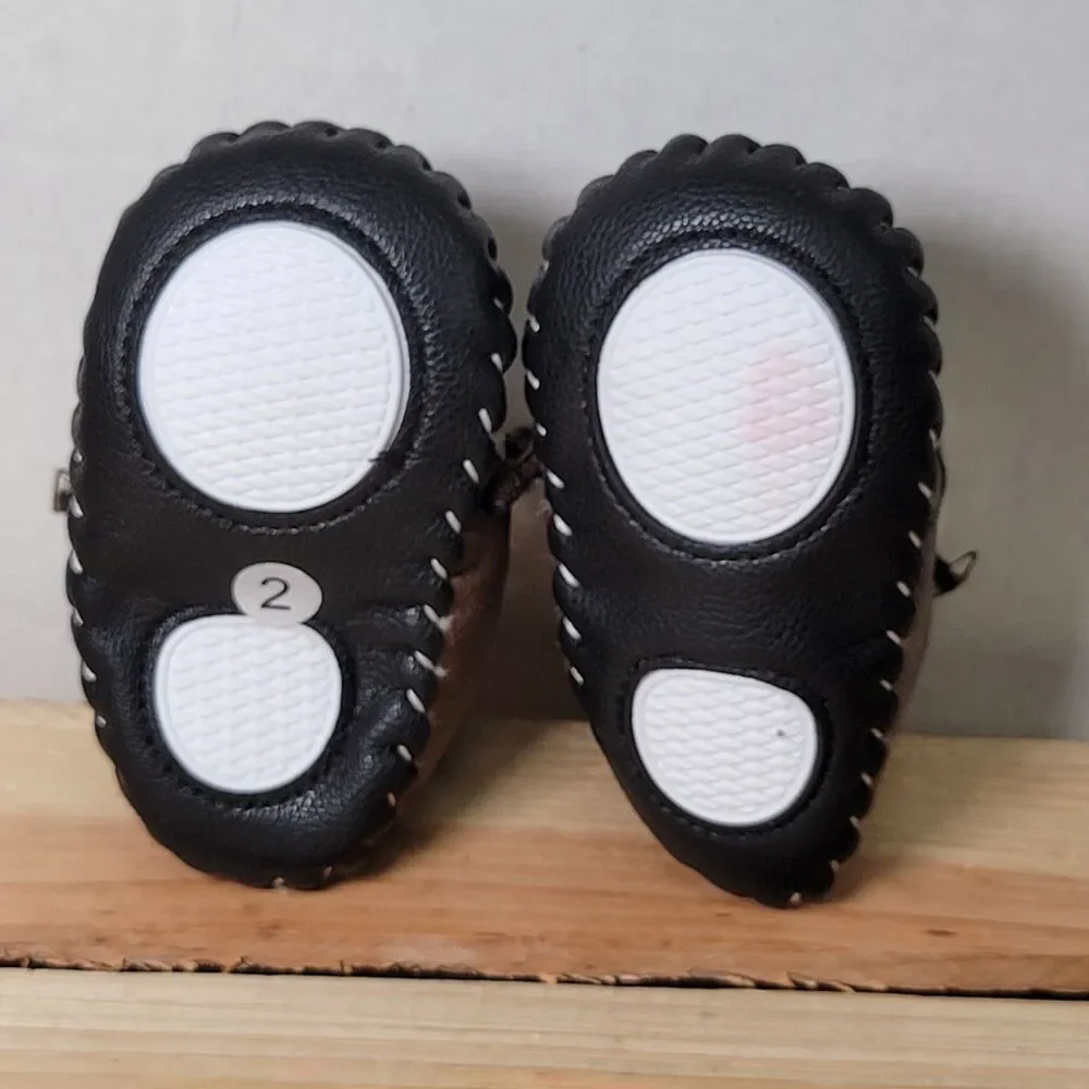 Infant Dark Brown Faux Leather Moccasins - Size 2